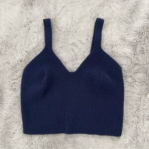 Blue Ribbed Sleeveless Crop Top
